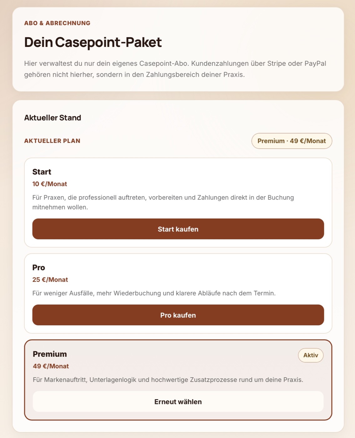 Ansicht zum Buchen eines Casepoint-Abonnements