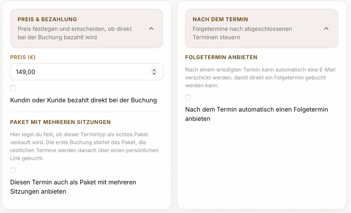 Einstellung der Bezahlung pro Terminart in Casepoint